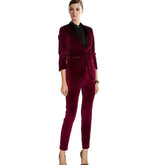 Wine Red Elegant Tuxedo Blazer with Black Lapel - FashionByTeresa